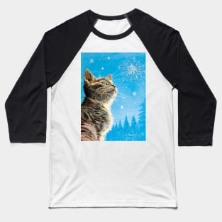 Winter Kitten and Snowflake Baseball T-Shirt